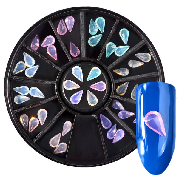 3D Nail Art Rhinestone Waterdrop shape Mixed Colors Crystal Nail Decoration In Wheel