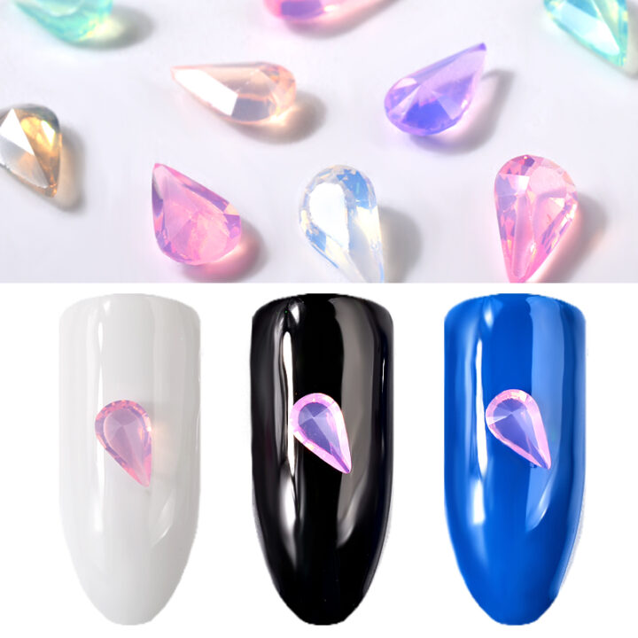 3D Nail Art Rhinestone Waterdrop shape Mixed Colors Crystal Nail Decoration In Wheel