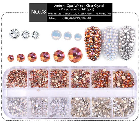 1 Box Mixed Sizes Crystal Nail Rhinestones Mixed Color Flat Back AB Crystal Strass 3D Gems for Manicure Nail Art Decorations