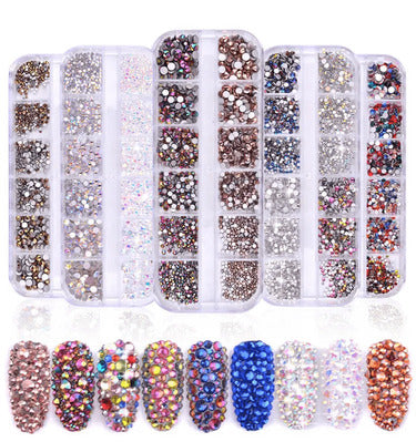 1 Box Mixed Sizes Crystal Nail Rhinestones Mixed Color Flat Back AB Crystal Strass 3D Gems for Manicure Nail Art Decorations