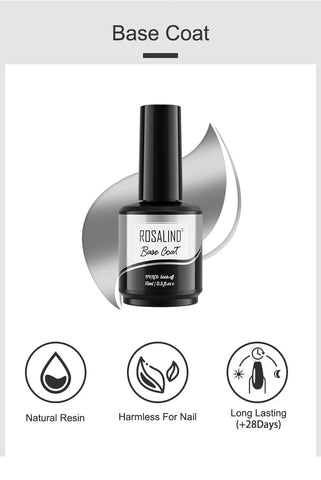 ROSALIND 15ml Base Coat Semi Permanent Gel Nail Polish Primer UV LED Lamp Gel Polish Soak Off Primer Base Coat Nail Art