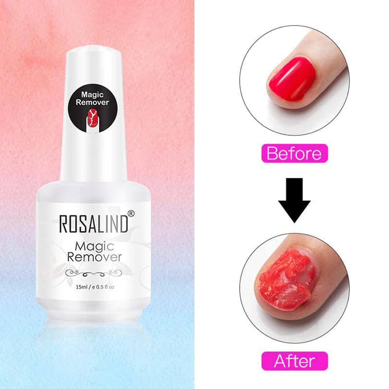 ROSALIND 15ml Nail Gel Polish Magic Remover For Manicure Fast Clean Within 2-3 MINS Gel Nail Polish Remover