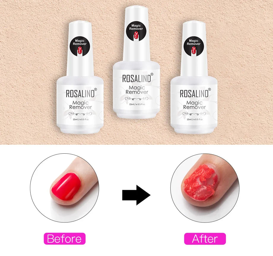 ROSALIND 15ml Nail Gel Polish Magic Remover For Manicure Fast Clean Within 2-3 MINS Gel Nail Polish Remover