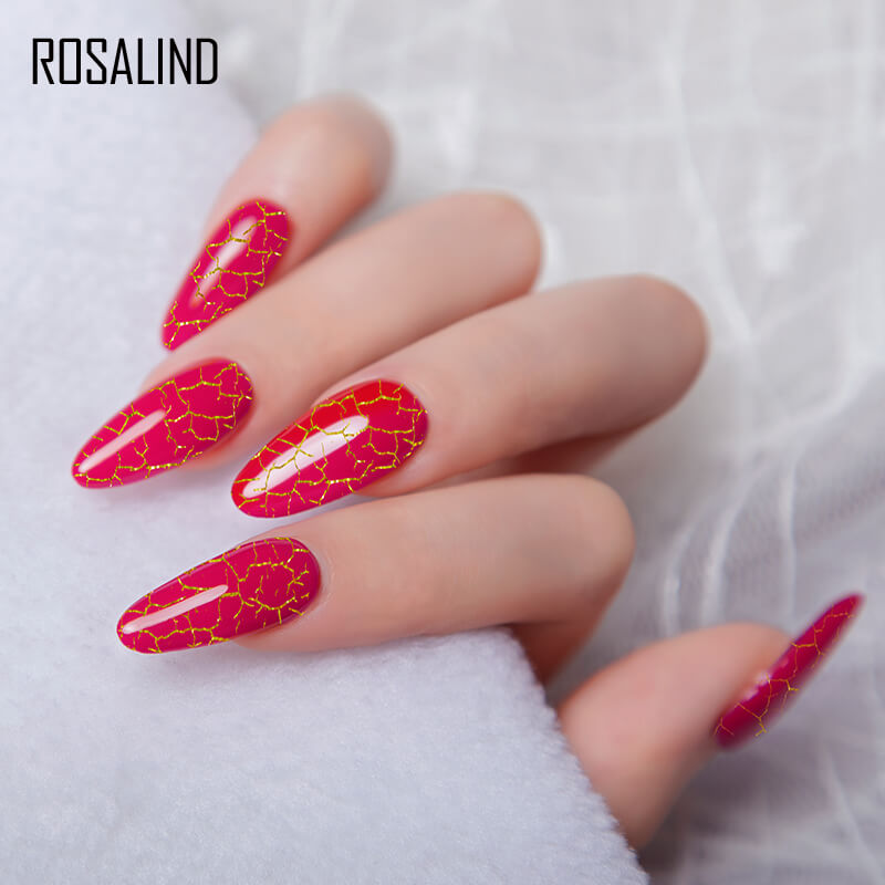Rosalind Nail Polish Crackle Gel, Colors Gel Nail Polish Cracking Glue Burst Glue Nail Polish Air Dry for Nail Art Design Salon Quality DIY Home 7ML