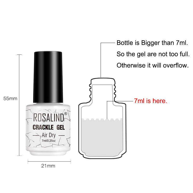 Rosalind Nail Polish Crackle Gel, Colors Gel Nail Polish Cracking Glue Burst Glue Nail Polish Air Dry for Nail Art Design Salon Quality DIY Home 7ML