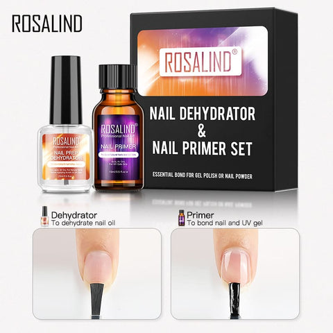 ROSALIND Nail Dehydrator and Primer Long-Lasting Nail Prep Dehydrate Gel Nail Polish and Natural Acid Free Bonding Primer Set for Acrylic Powder