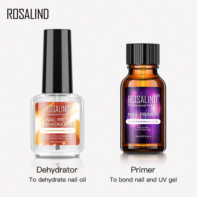 ROSALIND Nail Dehydrator and Primer Long-Lasting Nail Prep Dehydrate Gel Nail Polish and Natural Acid Free Bonding Primer Set for Acrylic Powder