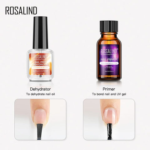 ROSALIND Nail Dehydrator and Primer Long-Lasting Nail Prep Dehydrate Gel Nail Polish and Natural Acid Free Bonding Primer Set for Acrylic Powder