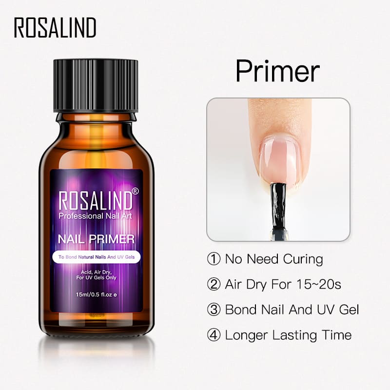 ROSALIND Nail Dehydrator and Primer Long-Lasting Nail Prep Dehydrate Gel Nail Polish and Natural Acid Free Bonding Primer Set for Acrylic Powder