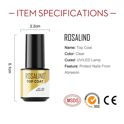 ROSALIND Tempered Top Coat UV LED Nail Polish Nail Manicure Long Lasting Nail Art