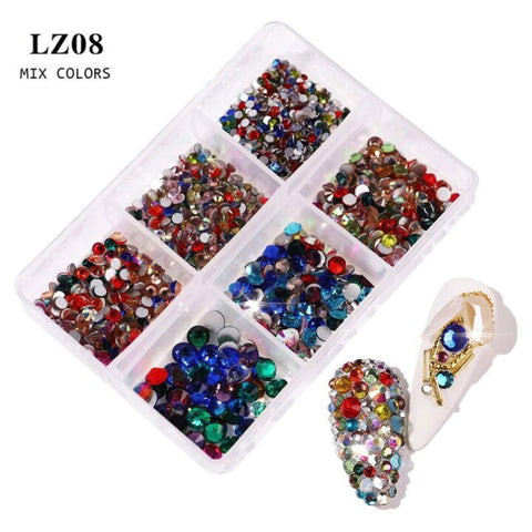 6 Grids Nail Art Decoration Rhinestones Set Round Flatback Diamonds Nail Charms for Nail Art