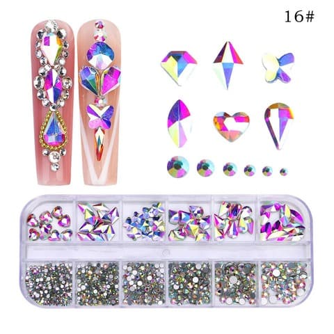 12 Grids Box Multi Size Multiple Shapes Nails Art Crystal AB Rhinestones Decorations Crafts Nail Art 3D Decorative For Nail Tips