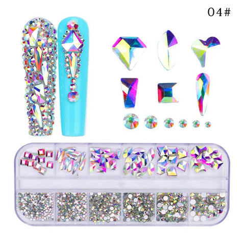 12 Grids Box Multi Size Multiple Shapes Nails Art Crystal AB Rhinestones Decorations Crafts Nail Art 3D Decorative For Nail Tips
