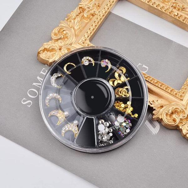Golden Moon & Stones 3D Alloy Nail Art Decoration Nail Charm Jewellery Metal Studs For Manicure