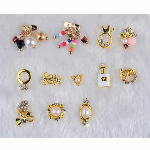 Nail Art Decoration Designer 3d Nail Charms Wheel Rhinestones Mixed Alloy Gems Diamond Pearl Diy Manicure Jewellery (Random Style)