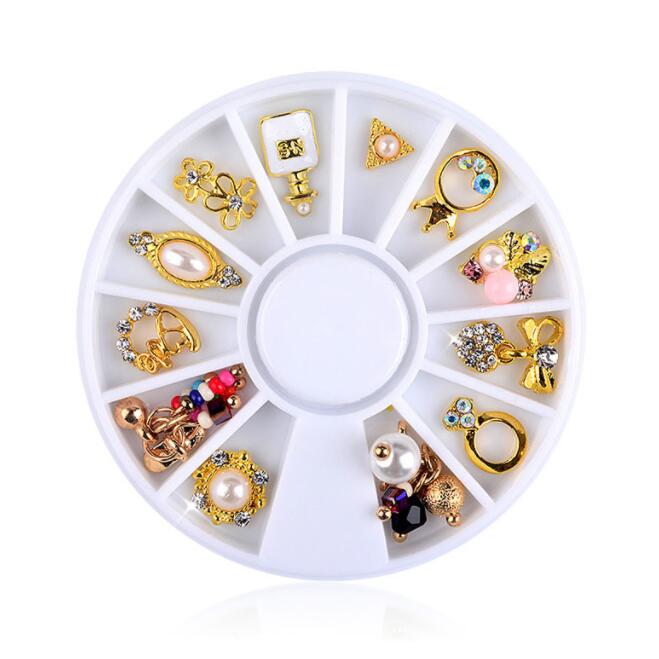 Nail Art Decoration Designer 3d Nail Charms Wheel Rhinestones Mixed Alloy Gems Diamond Pearl Diy Manicure Jewellery (Random Style)