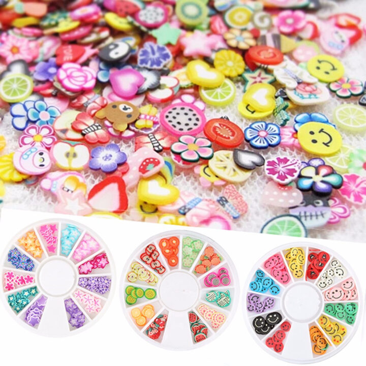 1pc Wheel Random Nail Art Slices, 3D DIY Nail Art Fimo Slime Supplies Stickers Decoration for DIY Crafts and Nail Art Decoration