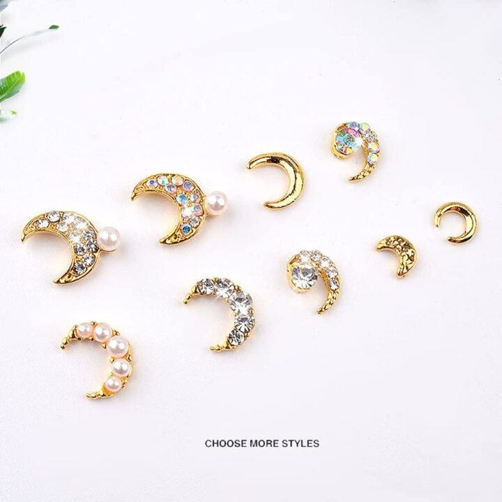 Golden Moon & Stones 3D Alloy Nail Art Decoration Nail Charm Jewellery Metal Studs For Manicure