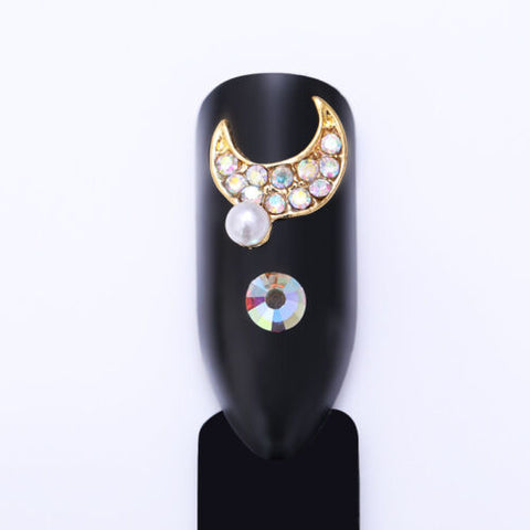 Golden Moon & Stones 3D Alloy Nail Art Decoration Nail Charm Jewellery Metal Studs For Manicure