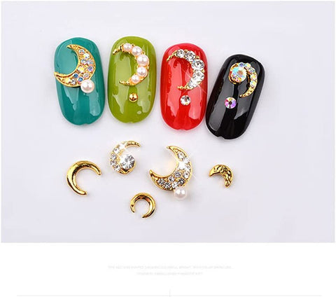 Golden Moon & Stones 3D Alloy Nail Art Decoration Nail Charm Jewellery Metal Studs For Manicure