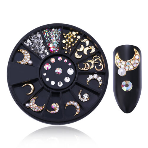 Golden Moon & Stones 3D Alloy Nail Art Decoration Nail Charm Jewellery Metal Studs For Manicure