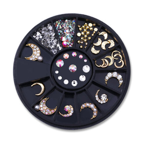 Golden Moon & Stones 3D Alloy Nail Art Decoration Nail Charm Jewellery Metal Studs For Manicure