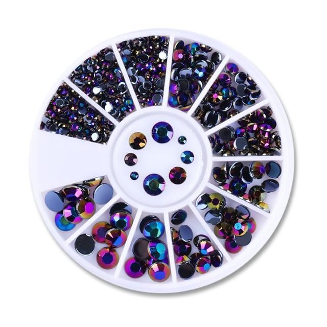 Nail Rhinestones Mixed Holographic Round Shaped Black Multi Decoration Wheel