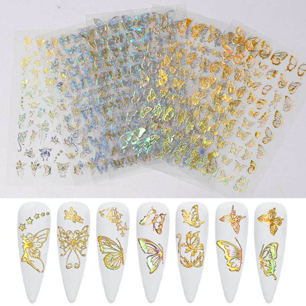 Butterfly Nail Art Sticker Gold and Silver Color Butterfly Shapes Nail Art Decoration Nail Art For Manicure Butterfly Nail Art Decal Designs