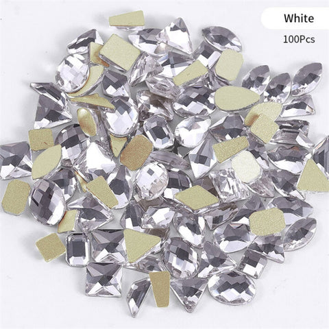 AB Nail Art Rhinestones Mixed 100pcs Crystal Flatback Shiny Glass Nail Gems For 3D Nails Manicure Decorations