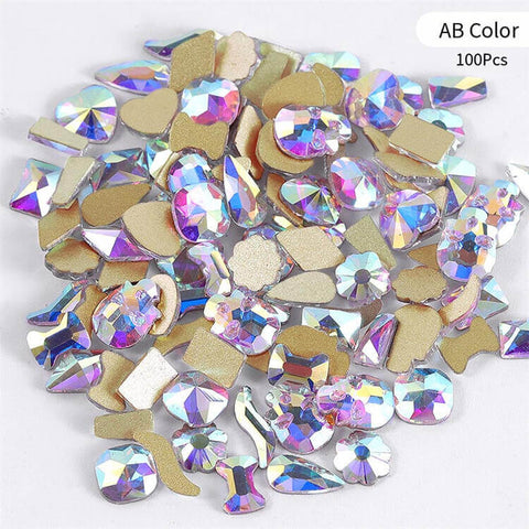 AB Nail Art Rhinestones Mixed 100pcs Crystal Flatback Shiny Glass Nail Gems For 3D Nails Manicure Decorations