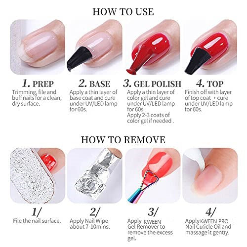 KWEEN Pro Gel Nail Polish 15ML No Wipe Glossy Purplish series UV/LED Soak Off Gel Nail Polish Kit for Manicure Nail art Home Nail DIY Salon