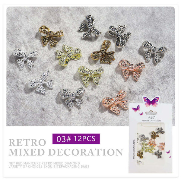 Alloy Nails Bow Charms 3D Gold Silver Metal Nail Art Decorations For Professionals Manicure Bowknot Accessories