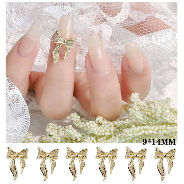 Gold Silver Alloy Bow Nail Art Decorations 3D Bow Tie Nail Ribbon Jewellery Ornament DIY Fashion Manicure Accessories