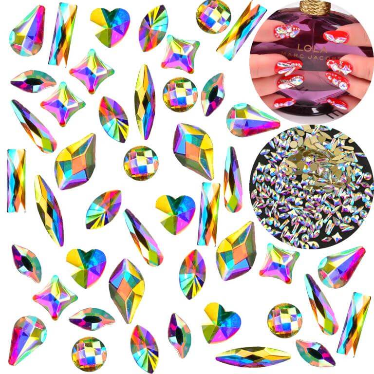 AB Nail Art Rhinestones Mixed 100pcs Crystal Flatback Shiny Glass Nail Gems For 3D Nails Manicure Decorations