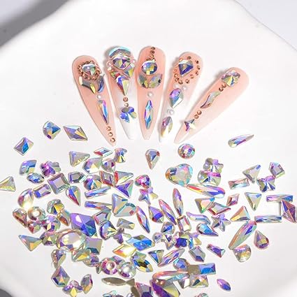 AB Nail Art Rhinestones Mixed 100pcs Crystal Flatback Shiny Glass Nail Gems For 3D Nails Manicure Decorations