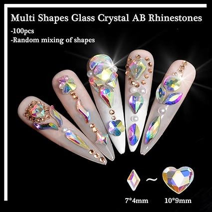 AB Nail Art Rhinestones Mixed 100pcs Crystal Flatback Shiny Glass Nail Gems For 3D Nails Manicure Decorations