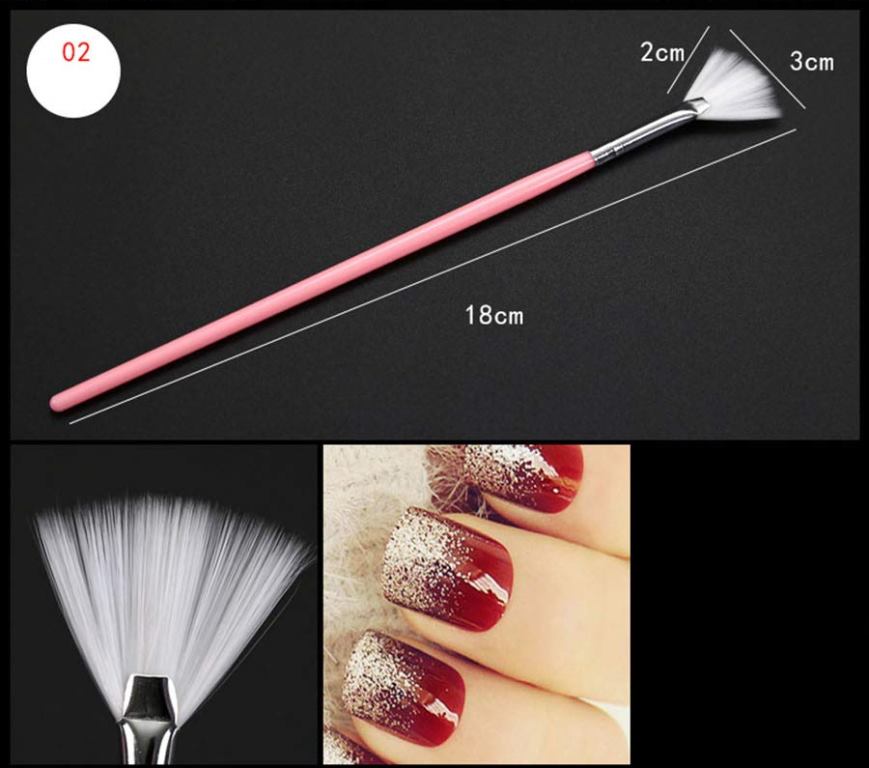 1 PC Pink Fan Shape Brush Nail Art Pen Painting Drawing Glitter Gradient Brushes Makeup Tool