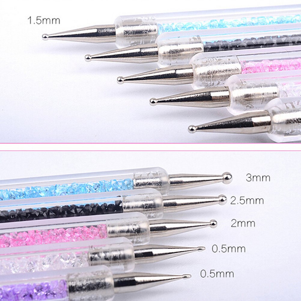 5Pcs Two Way Nail Dotting Pen Marbleizing Tool Set, Multicolour Dual-ended Nail Art Point Drill Drawing Manicure Dot Tool, Nail Design Dotting Tool for Nail Art Designs