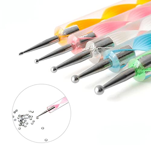 5Pcs/Set Professional 2 Ways Nail Art Dotting Pen Swirl Nail Art Rhinestones Gems Picking Crystal Dotting Pen Manicure Tools