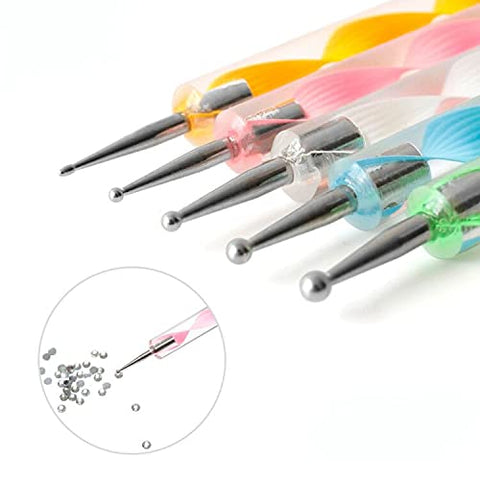 5Pcs/Set Professional 2 Ways Nail Art Dotting Pen Swirl Nail Art Rhinestones Gems Picking Crystal Dotting Pen Manicure Tools