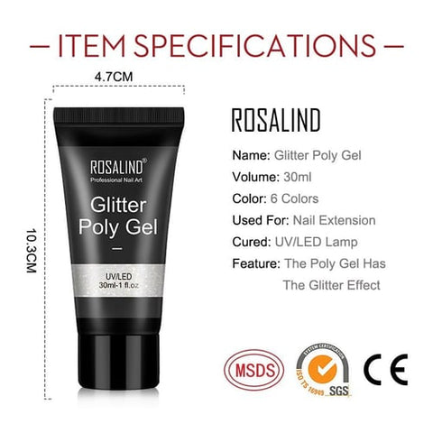 ROSALIND Glitter Extension Gel 30ml Glitter Diamond Nail Builder for Nail Art, Nail Thickening Poly Nail Gel Tube Need UV Lamp