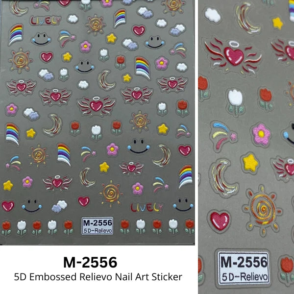 5D Embossed Nail Art Stickers Smily Rainbow Astronaut & Beetle Nail Stickers For Unqiue Nail Art Designs Perfect For Nail Art Lovers.