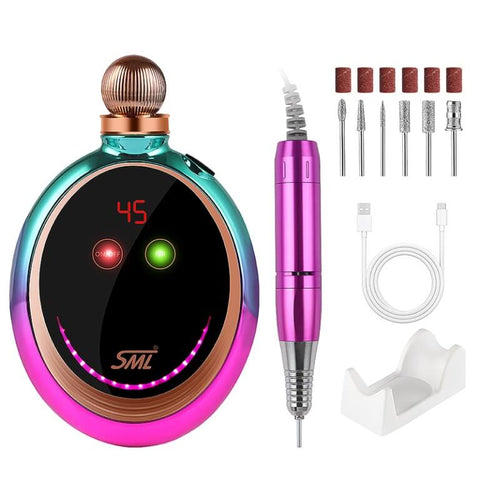 Professional Nail Drill Machine - 2-In-1 Cordless Electric Nail File - Rechargeable, Portable, 45000 RPM, HD Display - Perfect For Salon & Home Use (Unicorn Pink Blue)