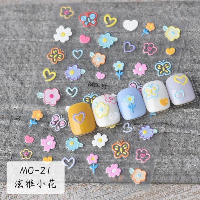 Flower Nail Stickers for Nail Art 5d Embossed Spring Nail Decals for Nails Designs Self Adhesive Colorful Floral Blossom Daisy Butterfly Stickers