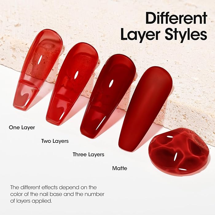 Kween Jelly Gel Nail Polish,Jelly Red Gel Polish Soak Off LED U V Nail Gel Polish Sheer Translucent Gel Nail Polish