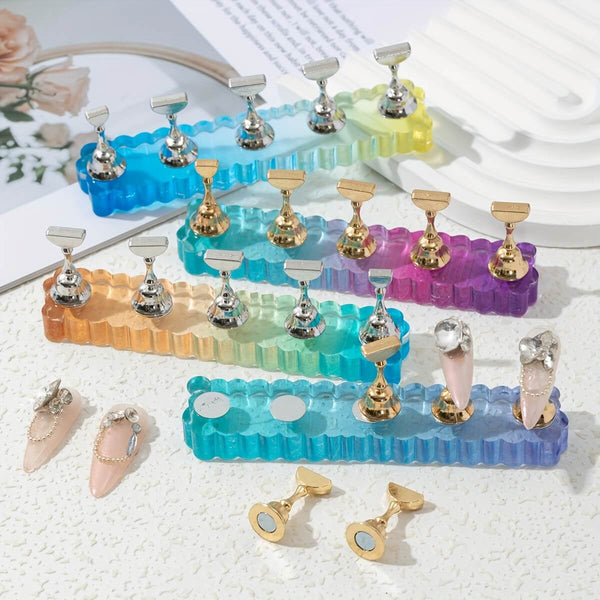 Colorful 5pcs Resin Rectangular Nail Tip Stand – Magnetic Holder for Display & Practice