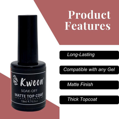 KWEEN Matte Top Coat, Soak Off Top Coat Nail Polish, Gel Top Coat with Matte Finish and Long Lasting