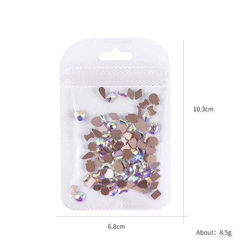 100pcs Mini Shaped Crystal Diamond Nail Decorations Flat Bottom Rhinestone Mixed Color Glass Gem DIY Manicure Accessory