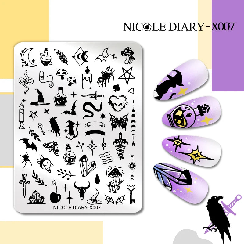 NICOLE DIARY Rectangle Nail Stamping Plates Stainless Steel Young Girl Nail Art Stamp Stencils