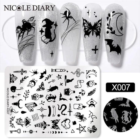 NICOLE DIARY Rectangle Nail Stamping Plates Stainless Steel Young Girl Nail Art Stamp Stencils